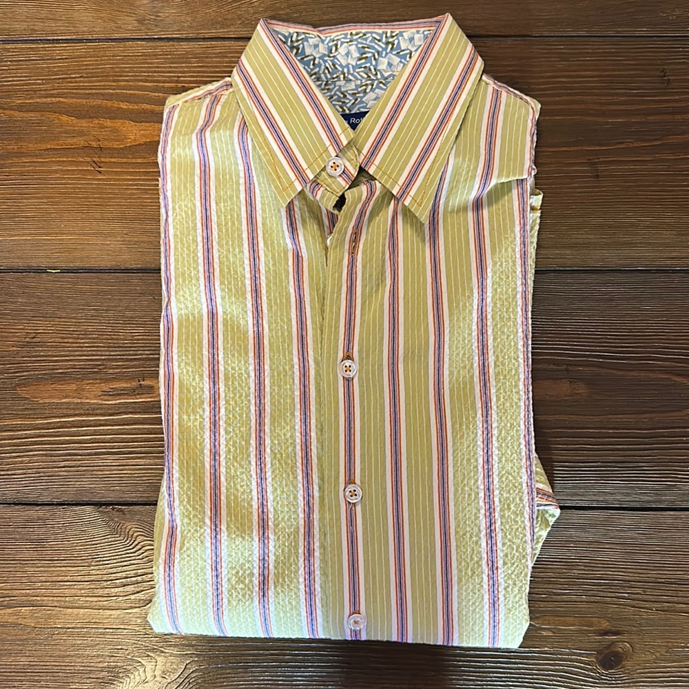 George Roth Los Angeles Spring Green with Multi Color Stripes Button Down